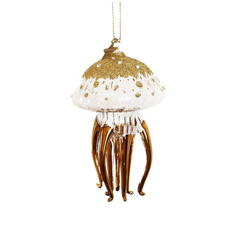 Vondels ornament glas Jellyfish -  met goud en diamant H11cm