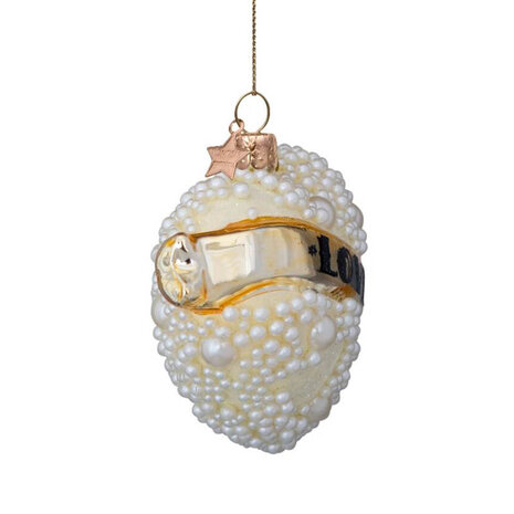 Vondels ornament glass Heart with pearls white with gold H8,5cm