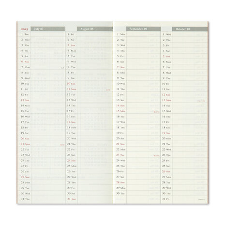 Traveler's notebook - 2025 Weekly Vertical Diary Juli-December